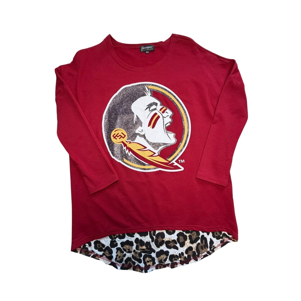 Gameday‎ Couture FSU Florida State Seminoles Leopard Glitter Top XS/S Oversized